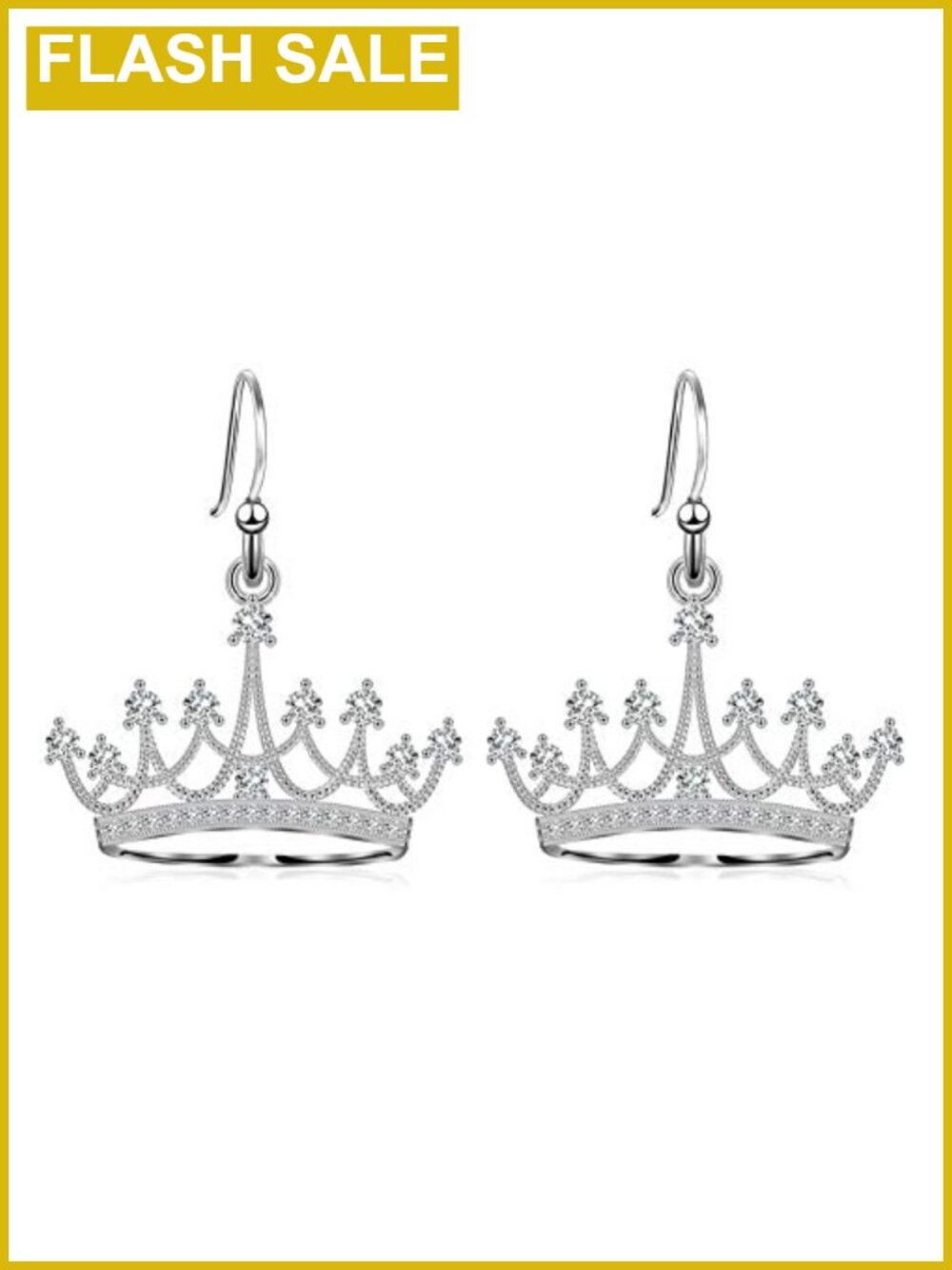 Sterling Silver Round Cubic Zirconia Crown Dangle Earrings French Wire